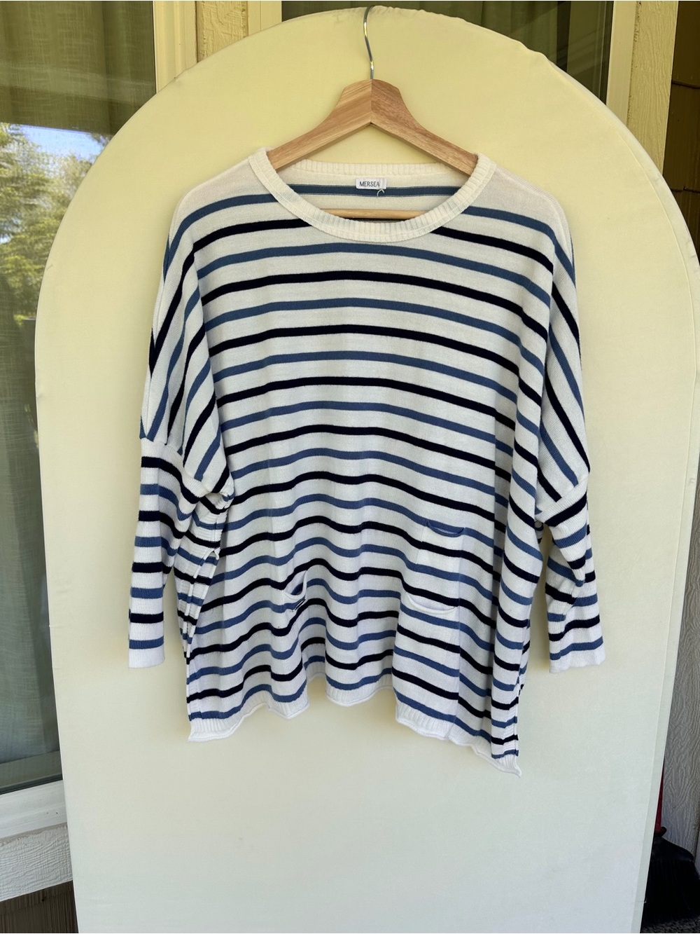 MerSea Catalina Crewneck Sweater Striped Blue and White One Size